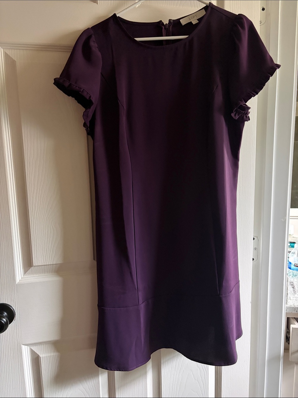 LOFT Purple Short Ruffle Sleeve Shift Dress